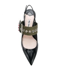 Черные кожаные туфли с украшением от Miu Miu