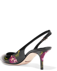Черные кожаные туфли с цветочным принтом от Dolce & Gabbana