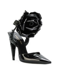 Черные кожаные туфли с цветочным принтом от Saint Laurent