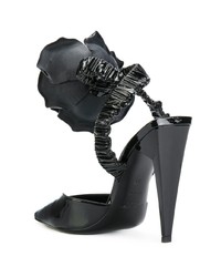 Черные кожаные туфли с цветочным принтом от Saint Laurent