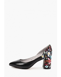 Черные кожаные туфли с цветочным принтом от Marie Collet