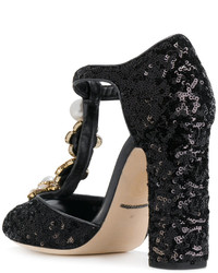 Черные кожаные туфли с цветочным принтом от Dolce & Gabbana