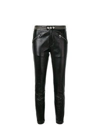 Черные кожаные узкие брюки с шипами