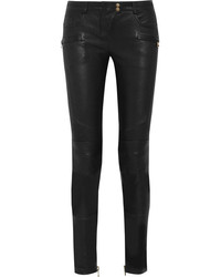Черные кожаные узкие брюки от Balmain