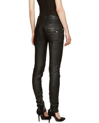 Черные кожаные узкие брюки от Balmain