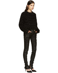 Черные кожаные узкие брюки от Balmain