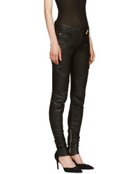 Черные кожаные узкие брюки от Balmain