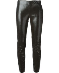 Черные кожаные узкие брюки от Drome