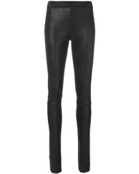 Черные кожаные узкие брюки от Drome