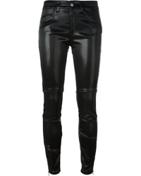 Черные кожаные узкие брюки от Giamba