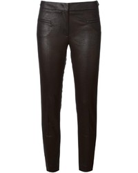 Черные кожаные узкие брюки от Incotex