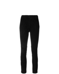 Черные кожаные узкие брюки от Laneus