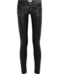 Черные кожаные узкие брюки от Saint Laurent