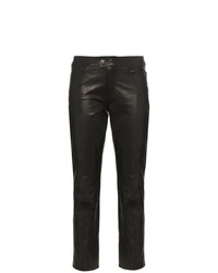 Черные кожаные узкие брюки от Skiim