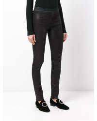 Черные кожаные узкие брюки от Drome