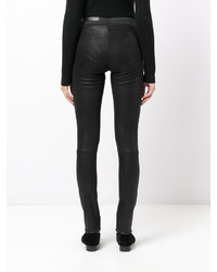 Черные кожаные узкие брюки от Drome