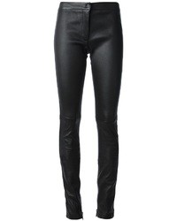 Черные кожаные узкие брюки от Sly 010