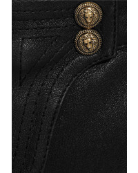 Черные кожаные узкие брюки от Balmain