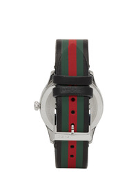 Мужские черные кожаные часы в горизонтальную полоску от Gucci