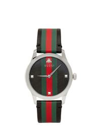 Мужские черные кожаные часы в горизонтальную полоску от Gucci