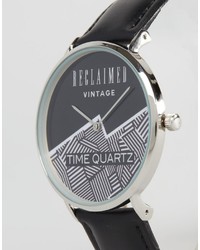 Мужские черные кожаные часы с геометрическим рисунком от Reclaimed Vintage