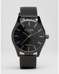 Мужские черные кожаные часы с принтом от Reclaimed Vintage