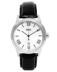 Мужские черные кожаные часы от Hugo Boss