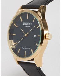 Мужские черные кожаные часы от Reclaimed Vintage