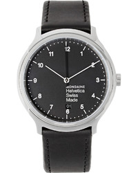 Мужские черные кожаные часы от Mondaine