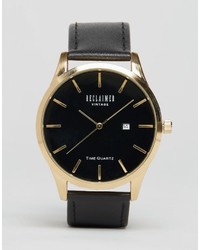 Мужские черные кожаные часы от Reclaimed Vintage