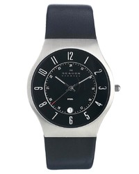 Мужские черные кожаные часы от Skagen