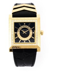 Мужские черные кожаные часы от Versace