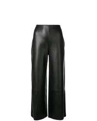 Черные кожаные широкие брюки от Federica Tosi