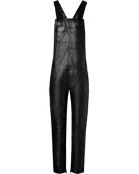 Черные кожаные штаны-комбинезон