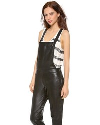 Черные кожаные штаны-комбинезон