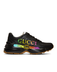 Мужские черные кроссовки с принтом от Gucci