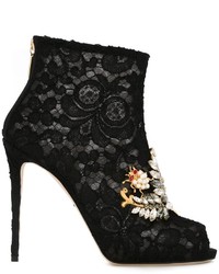 Черные кружевные ботильоны с украшением от Dolce & Gabbana