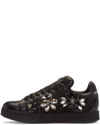 Женские черные кружевные низкие кеды от Dolce & Gabbana