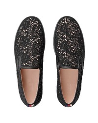Женские черные кружевные слипоны от Gucci