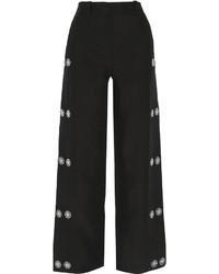 Черные льняные широкие брюки с украшением от Loewe