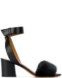 Черные меховые босоножки на каблуке от Givenchy