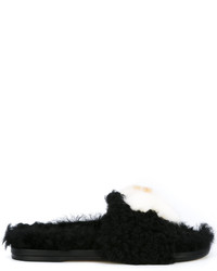 Черные меховые сандалии на плоской подошве от Anya Hindmarch