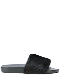 Черные меховые сандалии на плоской подошве от Dolce & Gabbana