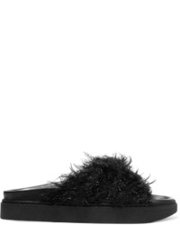 Черные меховые сандалии на плоской подошве от Simone Rocha