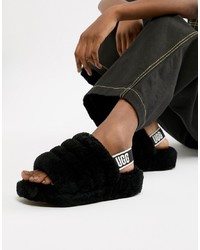 Черные меховые сандалии на плоской подошве от UGG