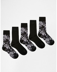 Мужские черные носки с цветочным принтом от Asos