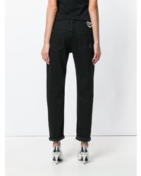 Черные рваные джинсы-бойфренды от Philipp Plein