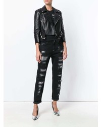 Черные рваные джинсы-бойфренды от Philipp Plein