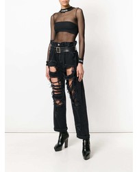 Черные рваные джинсы-бойфренды от Unravel Project