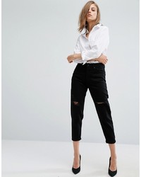 Черные рваные джинсы-бойфренды от WÅVEN